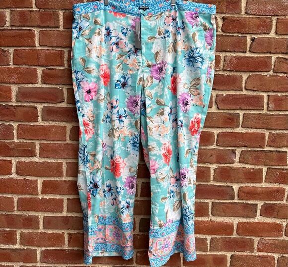 Tolani Pants - Tolani $198 Floral Print Straight Leg Pants Elastic Waist Pockets Women’s 3X NEW